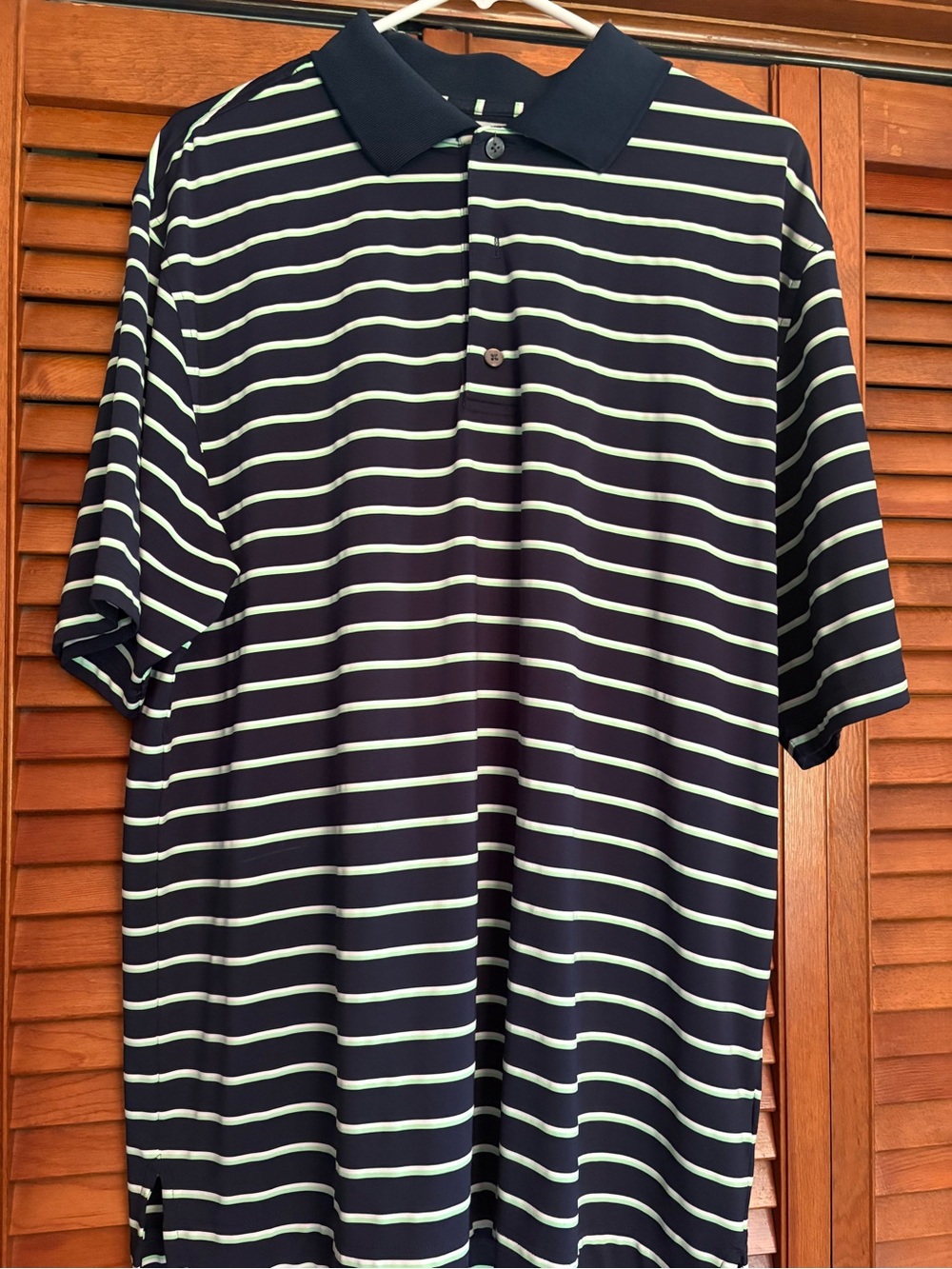 FootJoy Navy Polo with Light Green Horizontal Stripes